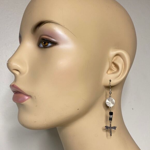 Dragonfly Beaded Drop Earrings - Picture 1 of 4